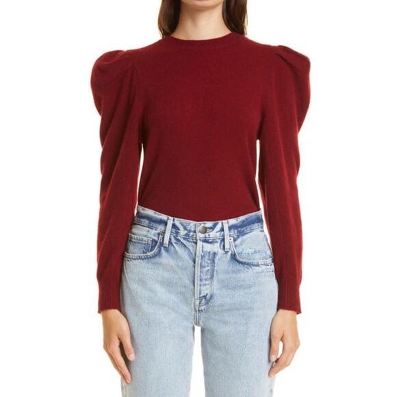 Frame Women's Cashmere Sweater Puff Shoulder Red Size Large Retails $428 - Picture 1 of 6